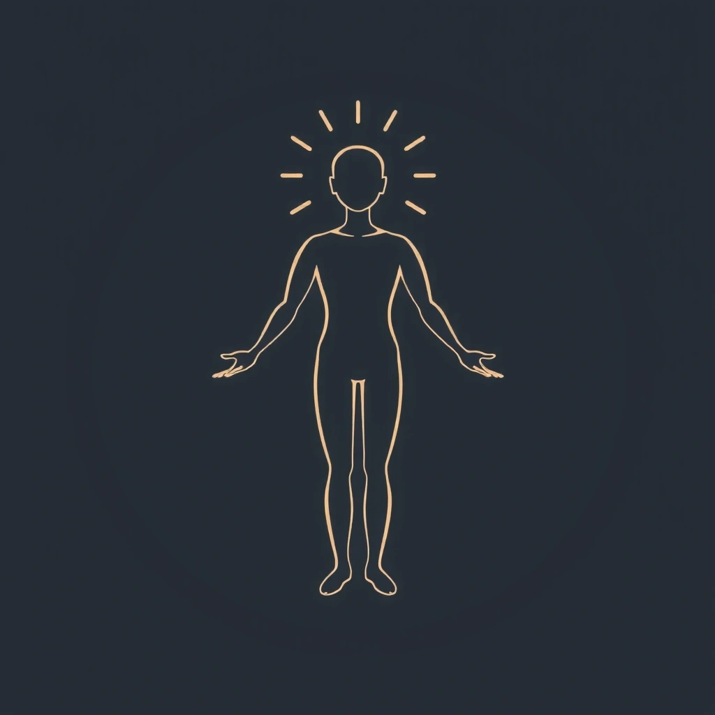 Stylized human figure with glowing aura icon symbolizing holistic wellness